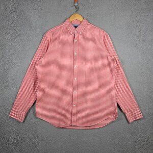 Banana Republic Shirt Mens Size Large Blood Orange Gingham Oxford Shirt Slim Fit